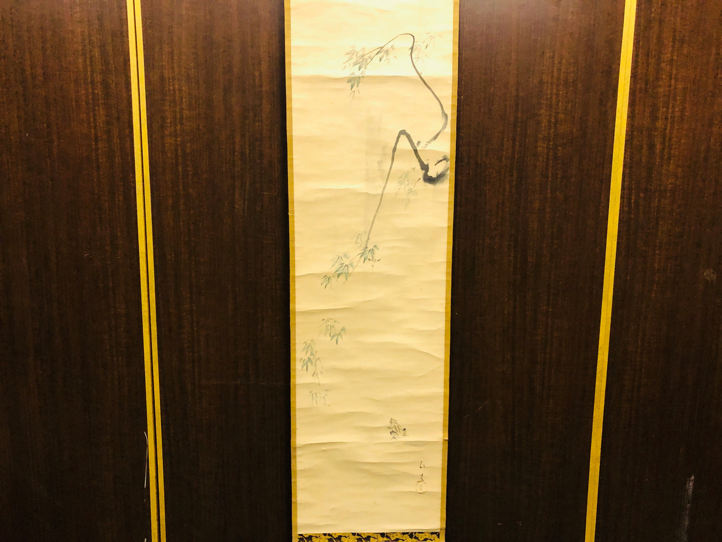 Y6474 [VIDEO] KAKEJIKU Rain Frog Japan antique hanging scroll decor interior art