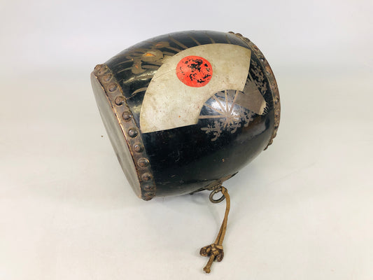Y6479 「VIDEO] OKIMONO Drum figure helmet Japanese flag Japan antique interior decor