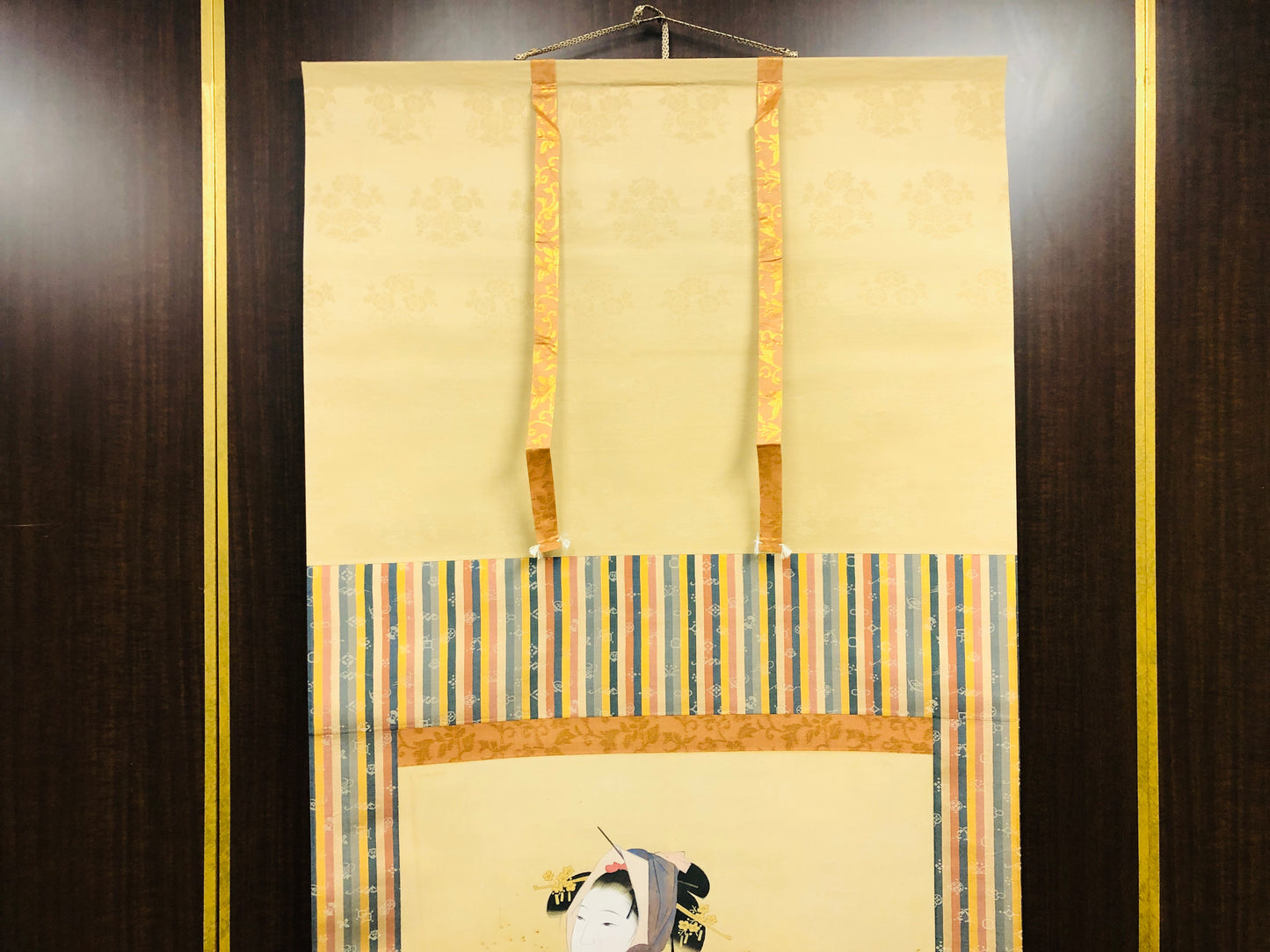Y6516 [VIDEO] KAKEJIKU Beautiful woman signed box Japan antique hanging scroll interior
