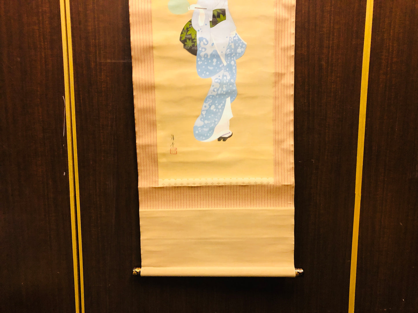 Y6517 [VIDEO] KAKEJIKU Beautiful woman signed box Japan antique hanging scroll interior