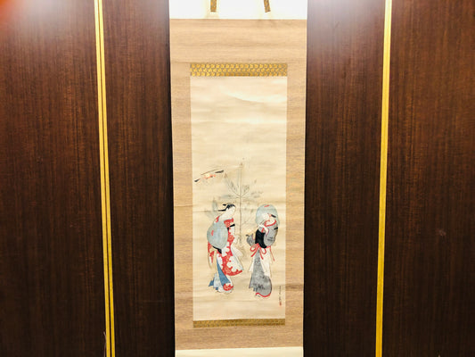 Y6518 [VIDEO] KAKEJIKU Beautiful woman signed box Japan antique hanging scroll interior