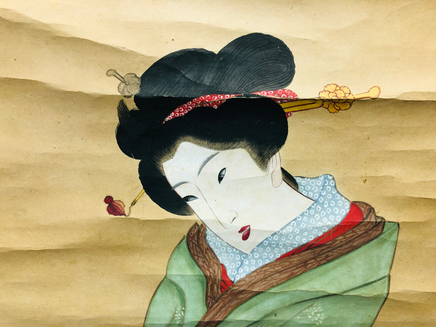 Y6519 [VIDEO] KAKEJIKU Cat Beautiful woman Hiroshige Japan antique hanging scroll decor