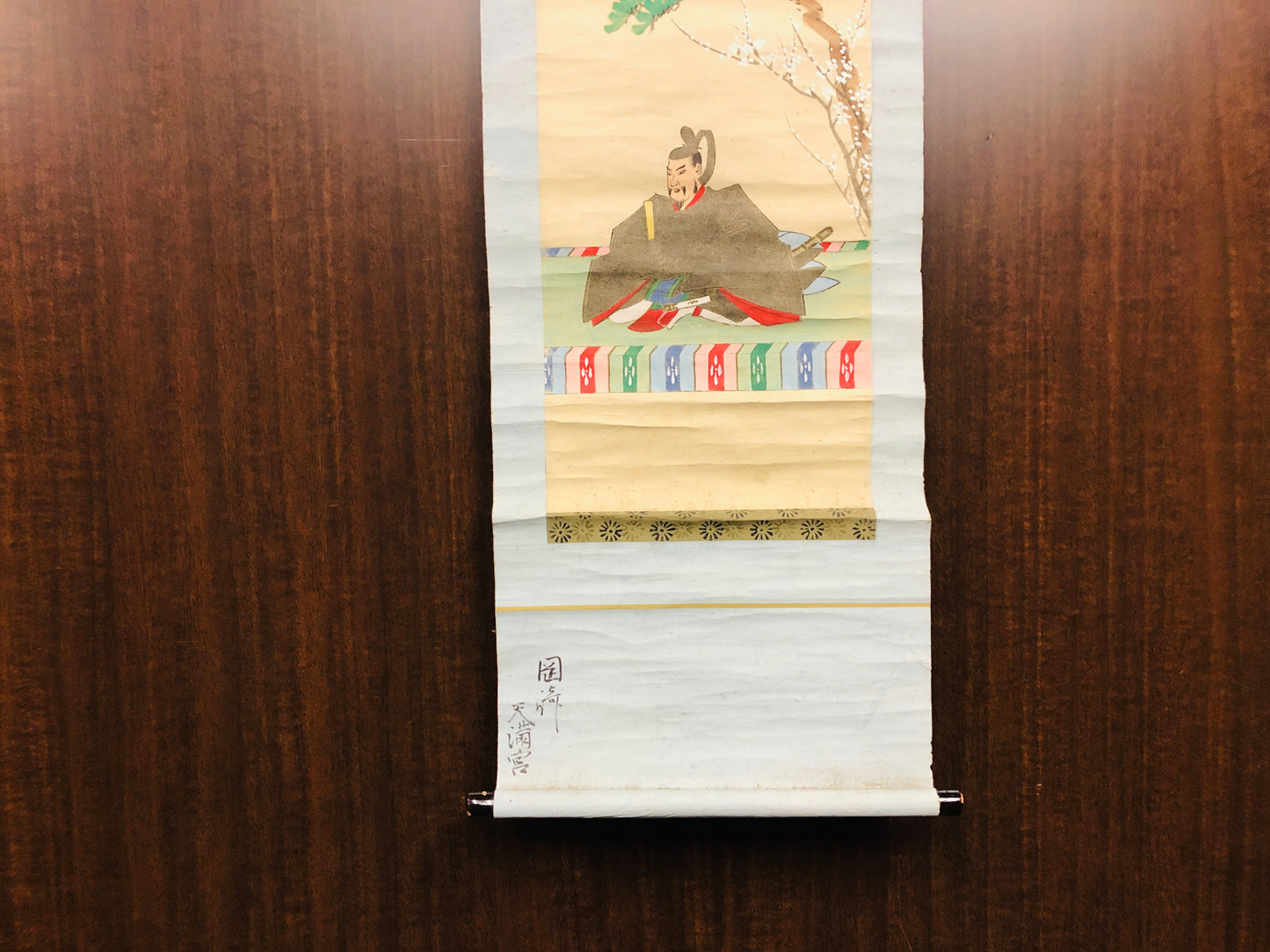 Y6521 [VIDEO] KAKEJIKU Tenjin deity woodblock print Japan antique hanging scroll decor