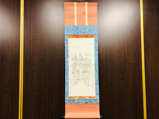 Y6522 [VIDEO] KAKEJIKU Buddhist painting woodblock print Japan antique hanging scroll