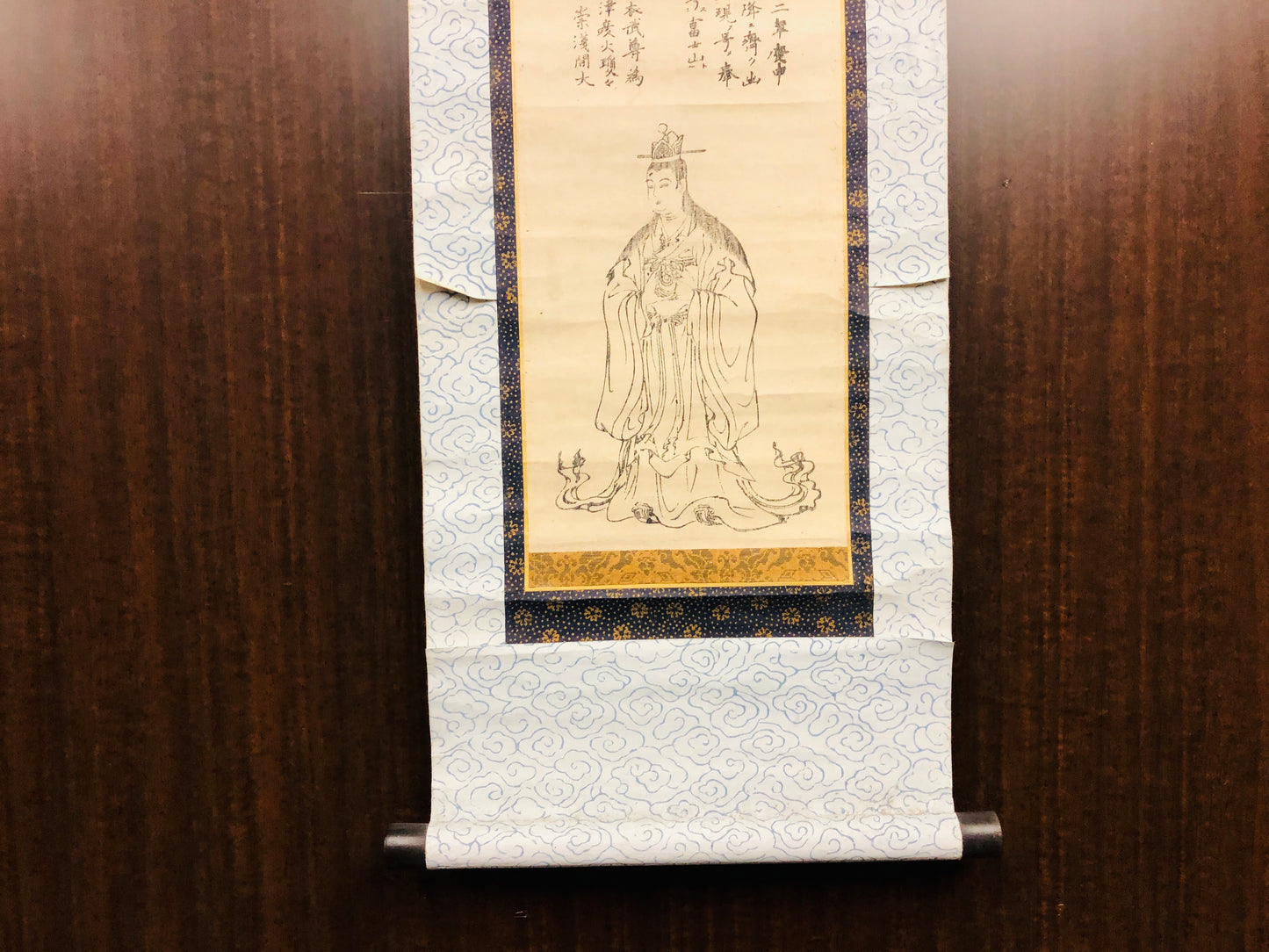 Y6523 [VIDEO] KAKEJIKU Buddhist painting woodblock print Japan antique hanging scroll