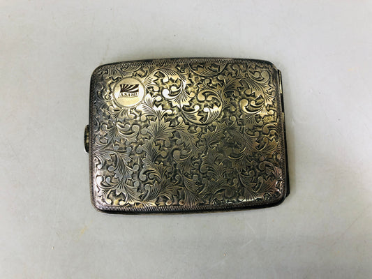 Y6544 [VIDEO] BOX Silver cigarette case signed engraving morning sun Japan antique