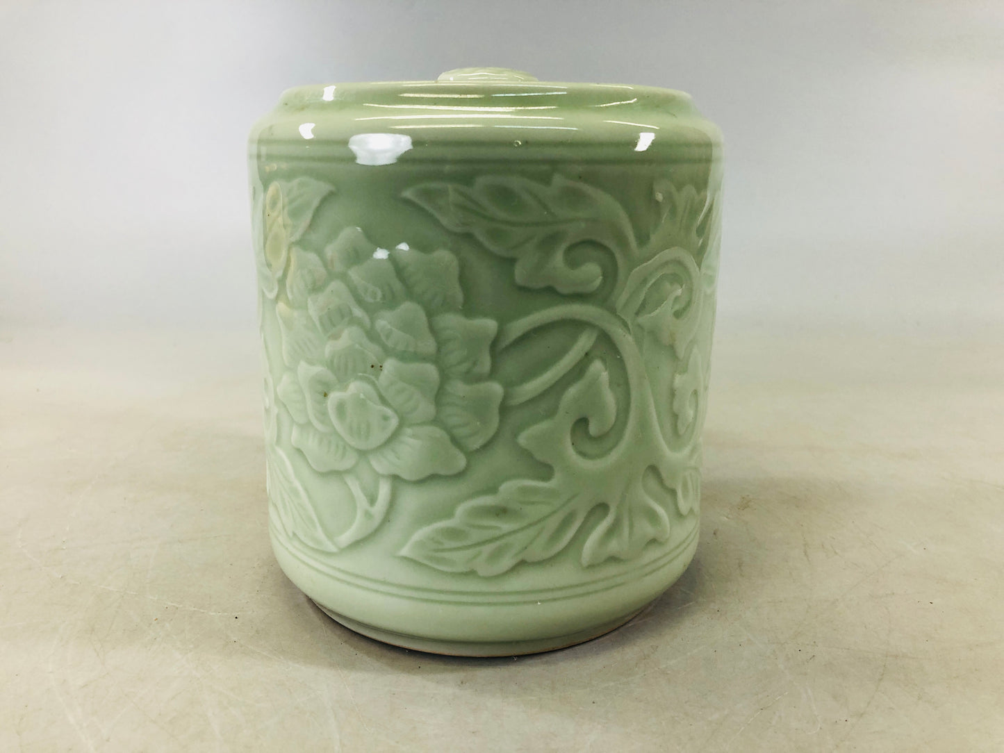 Y6556 [VIDEO] MIZUSASHI Celadon water pot Japan Tea Ceremony utensils container jar