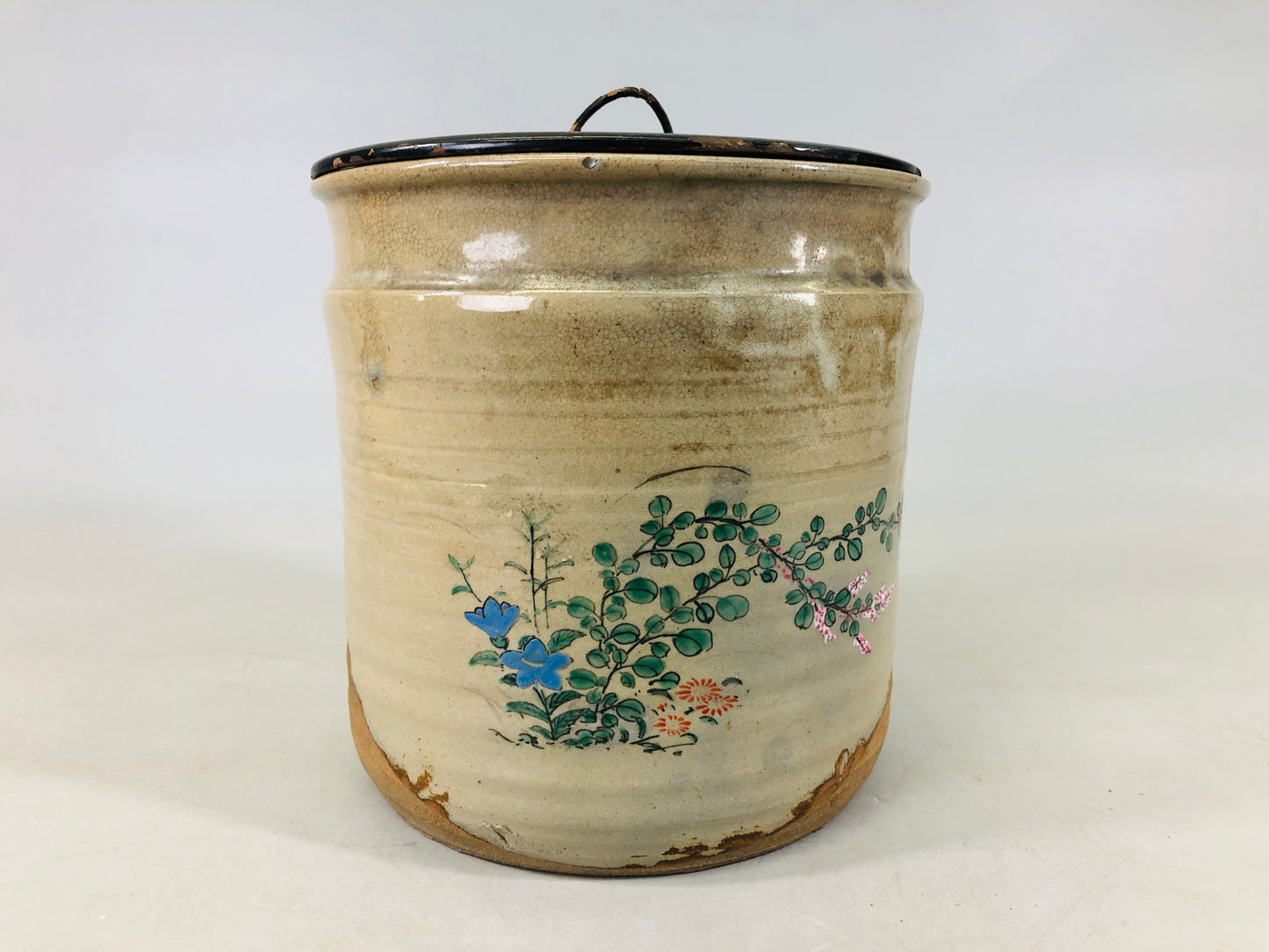 Y6558 [VIDEO] MIZUSASHI Kyo-ware water pot signed Japan Tea Ceremony utensil container