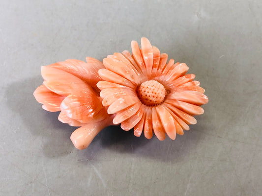 Y6583 [VIDEO] OBIDOME Sash Clip brooch Coral flower thick Japan Kimono accessory antique