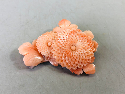 Y6584 [VIDEO] BROOCH Coral Flower Japan Kimono accessory antique trinket fashion pin