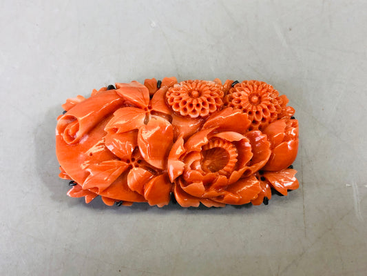 Y6585 [VIDEO] OBIDOME Sash Clip brooch Coral Flower Red Japan Kimono accessory antique