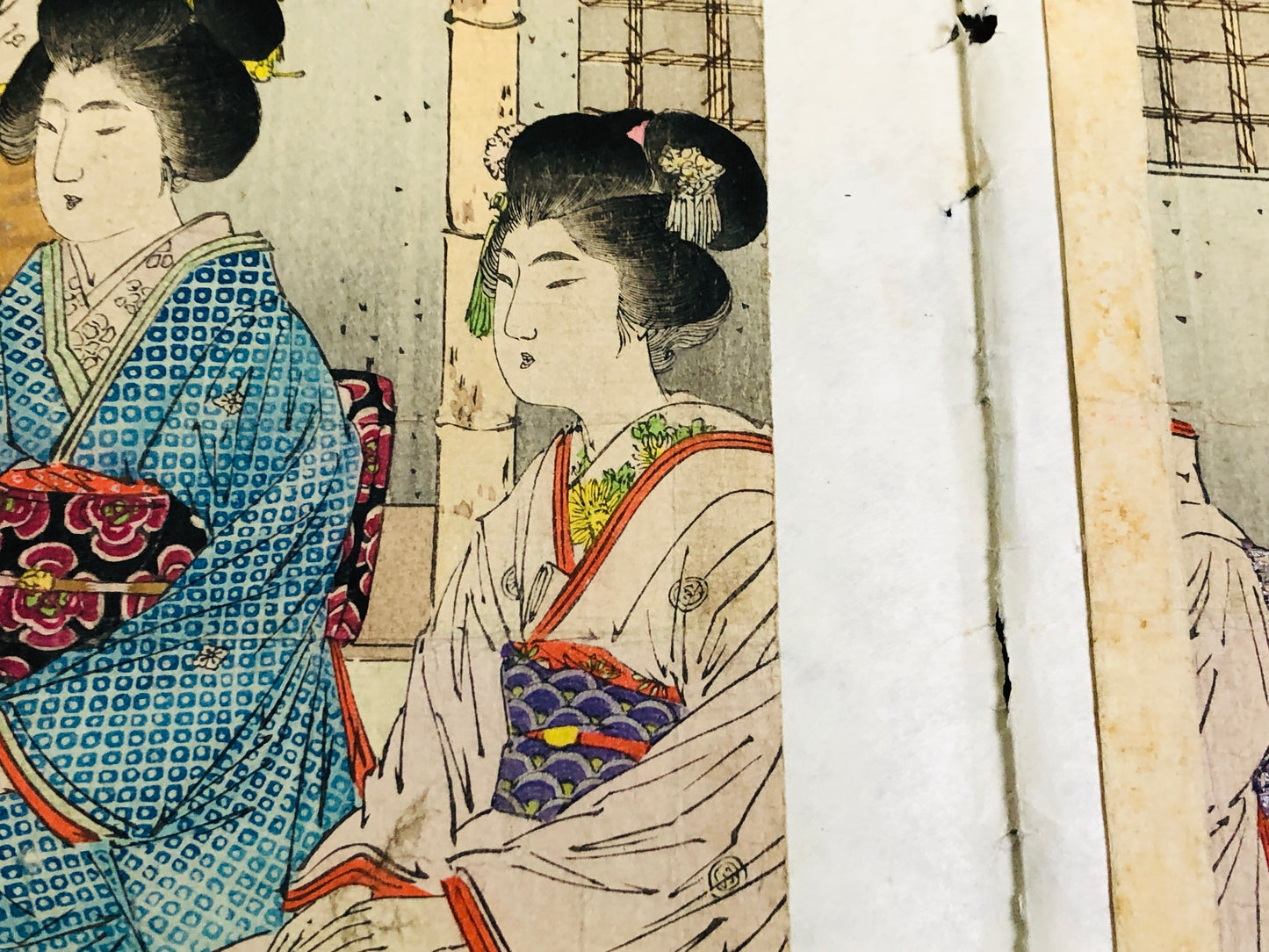 Y6595 [VIDEO] WOODBLOCK PRINT Shuntei Miyagawa triptych Japan Ukiyoe antique art vintage