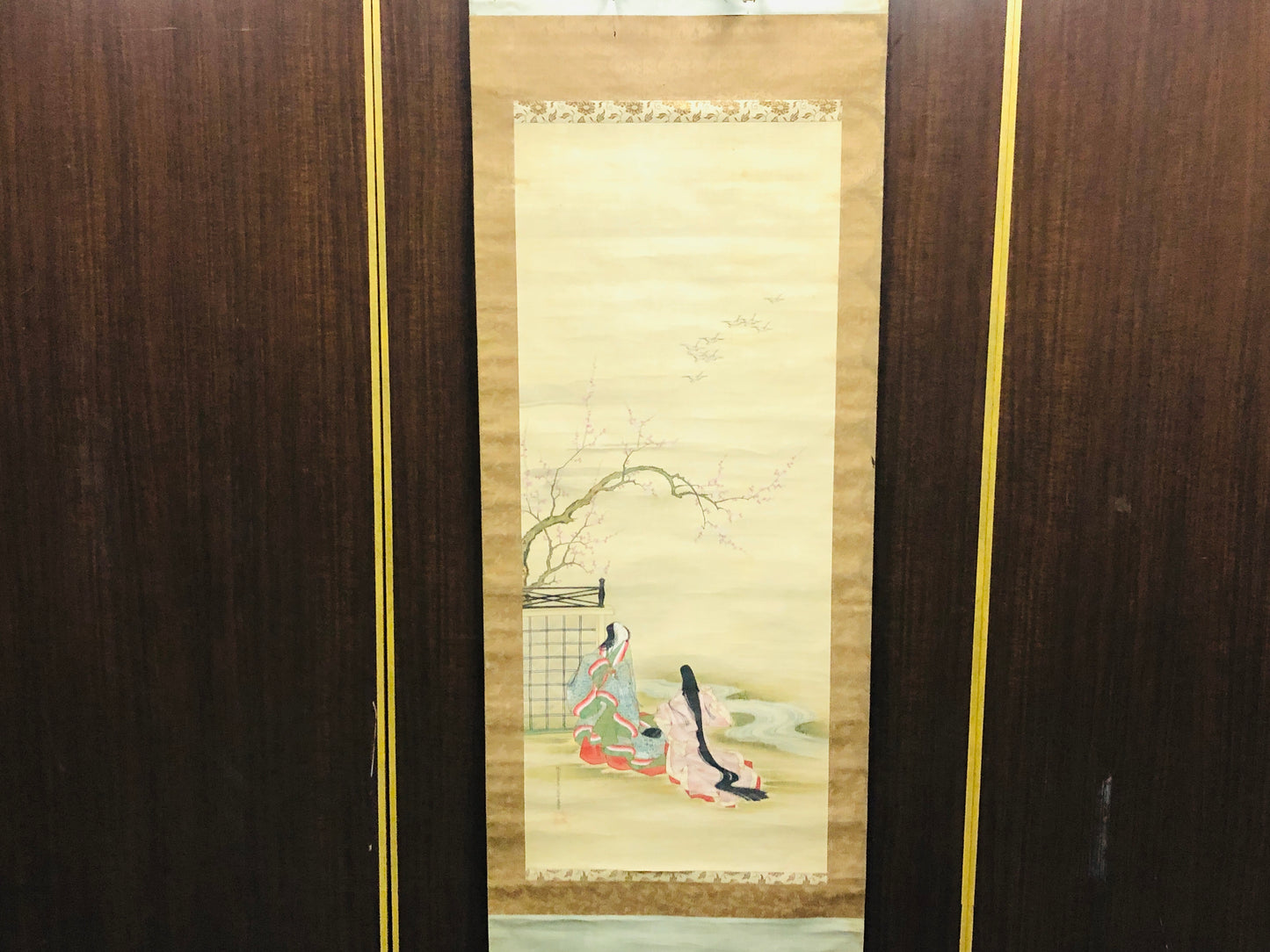 Y6599 [VIDEO] KAKEJIKU Cherry blossom Women signed Japan antique hanging scroll decor
