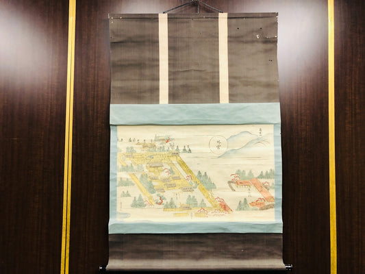 Y6601 [VIDEO] KAKEJIKU Old map Ise Jingu shrine Japan antique hanging scroll decor art