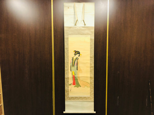 Y6602 [VIDEO] KAKEJIKU Beautiful woman signed Japan antique hanging scroll art interior