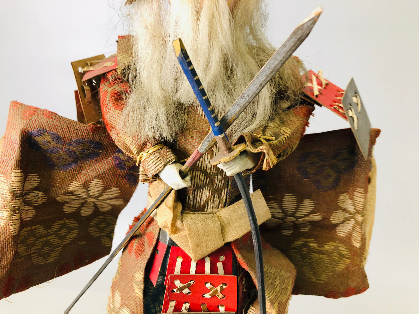 Y6676 [VIDEO] NINGYO Kimekomi doll White haired Samurai figurine box Japan antique decor