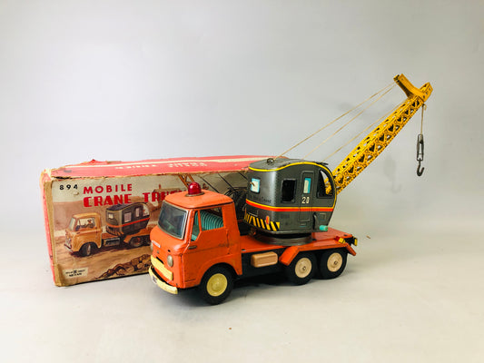 Y6678 [VIDEO] TIN TOY Truck tower crawler Crane vehicle box Japan antique vintage decor