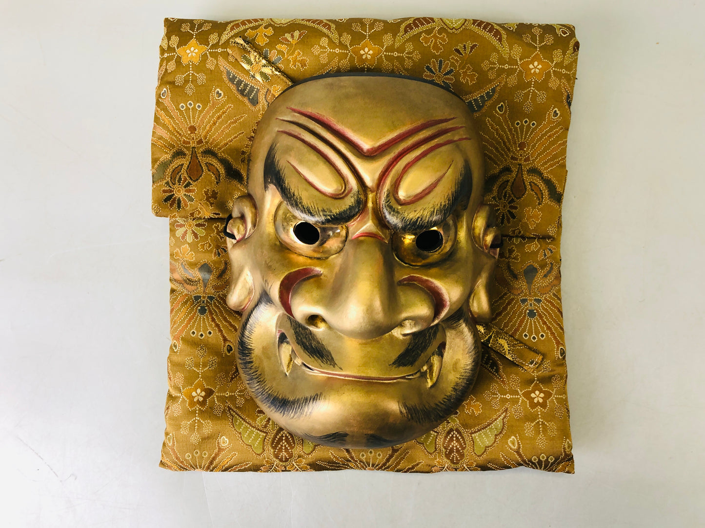 Y6688 [VIDEO] NOH MASK wood carving Kojishi bag Japan antique omen interior dance drama