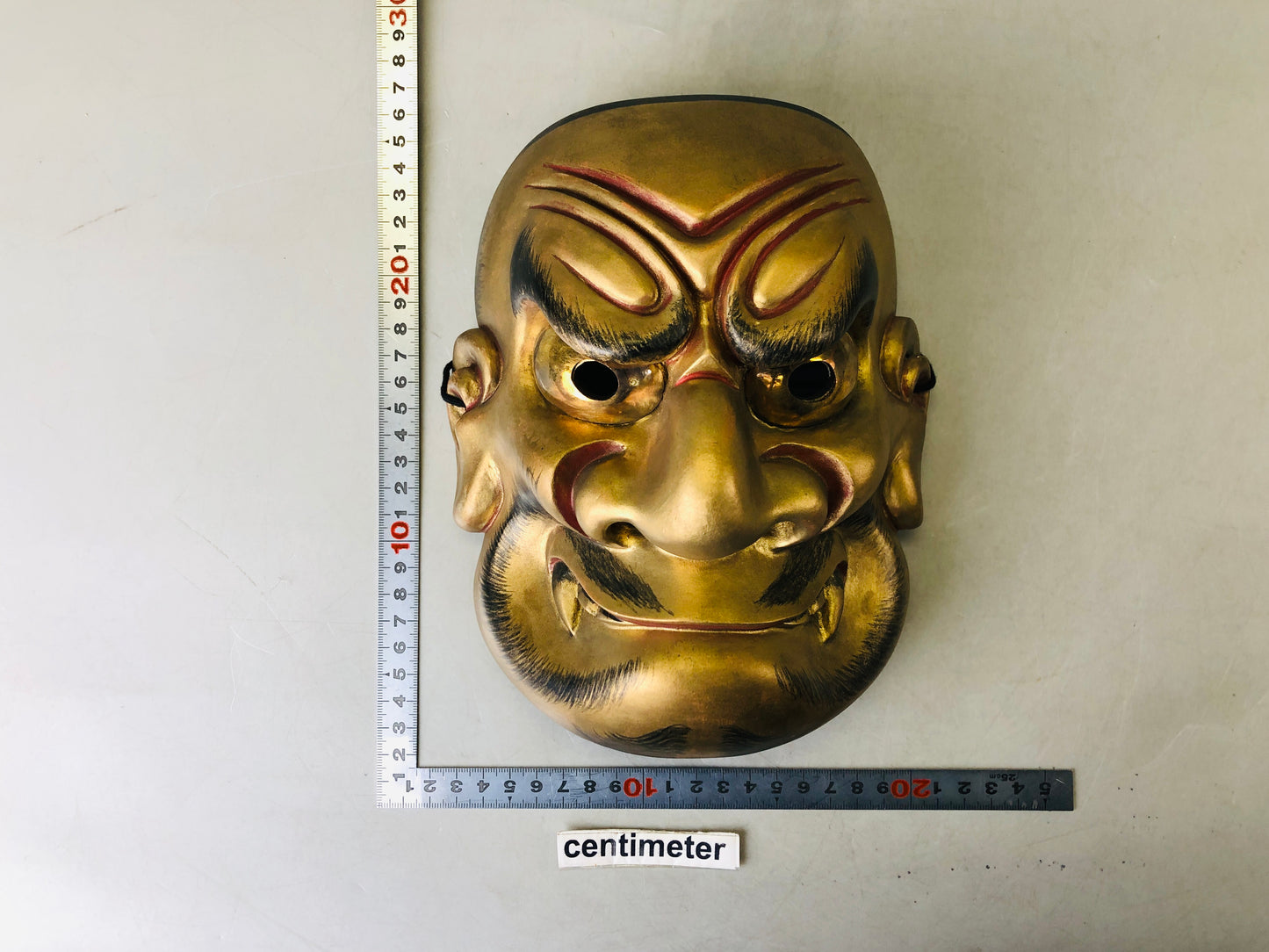 Y6688 [VIDEO] NOH MASK wood carving Kojishi bag Japan antique omen interior dance drama