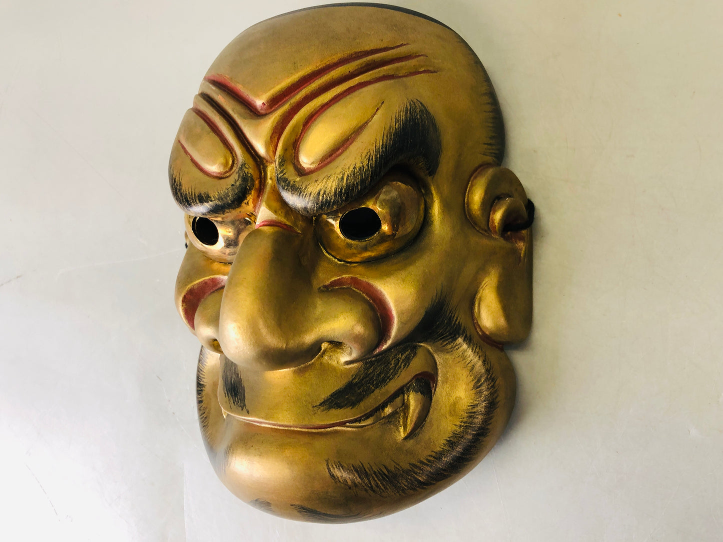 Y6688 [VIDEO] NOH MASK wood carving Kojishi bag Japan antique omen interior dance drama