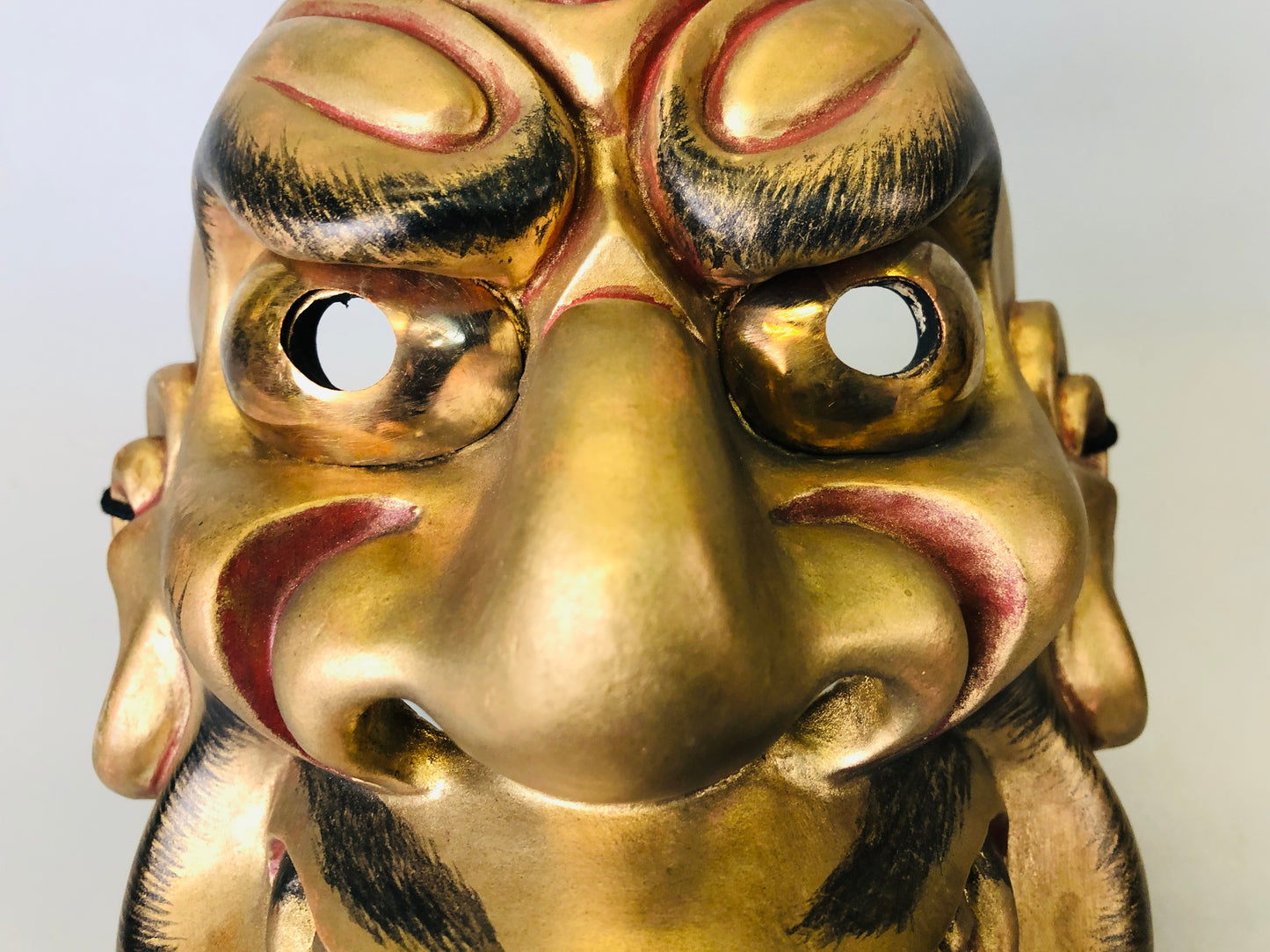 Y6688 [VIDEO] NOH MASK wood carving Kojishi bag Japan antique omen interior dance drama