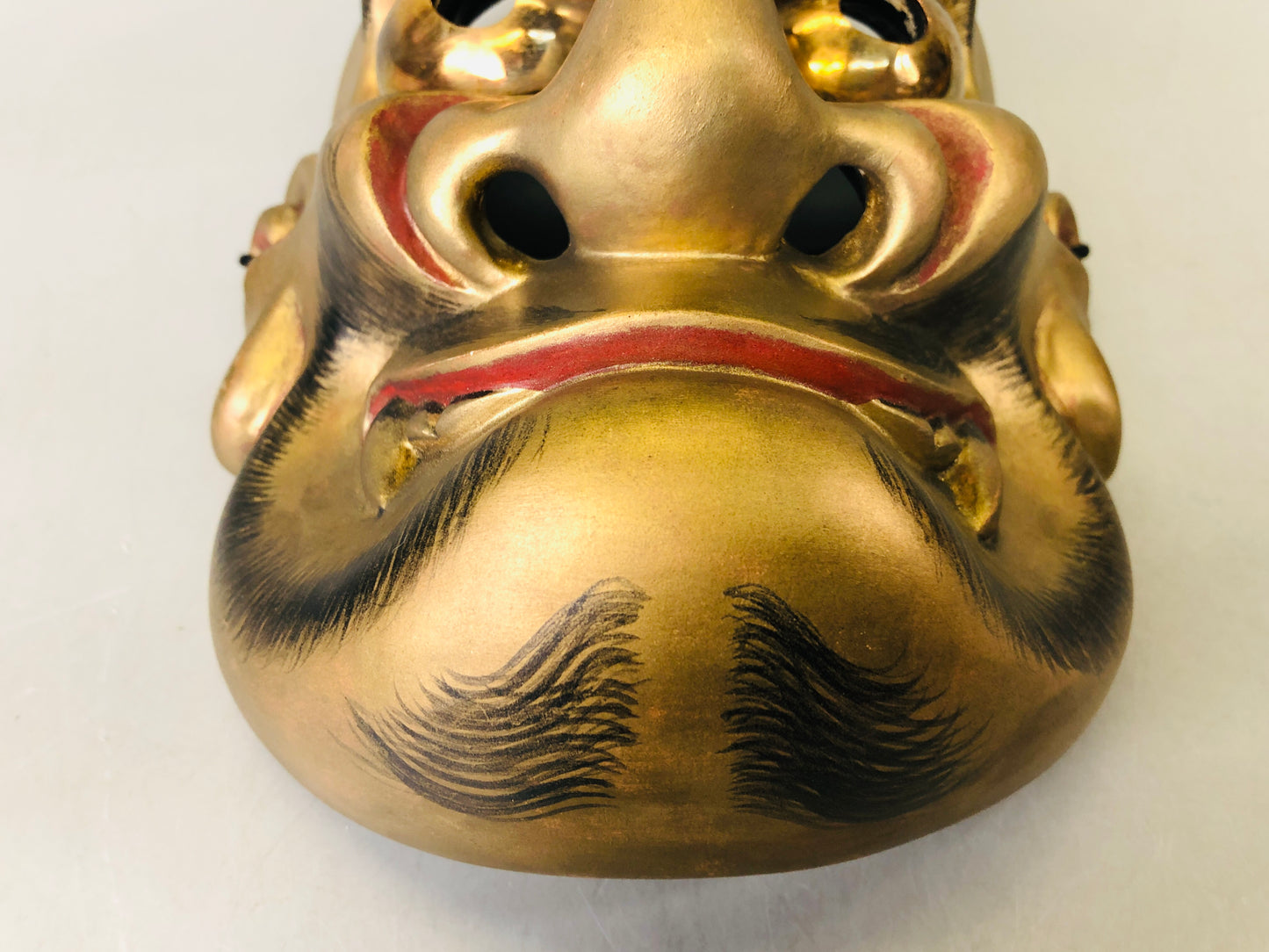 Y6688 [VIDEO] NOH MASK wood carving Kojishi bag Japan antique omen interior dance drama