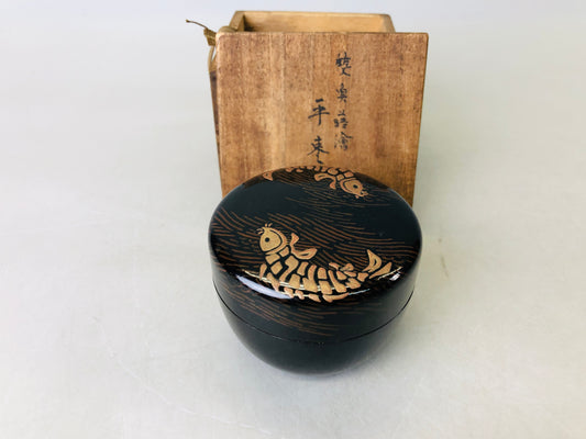 Y6689 [VIDEO] NATUME Makie flat Caddy container signed box Japan Tea Ceremony antique