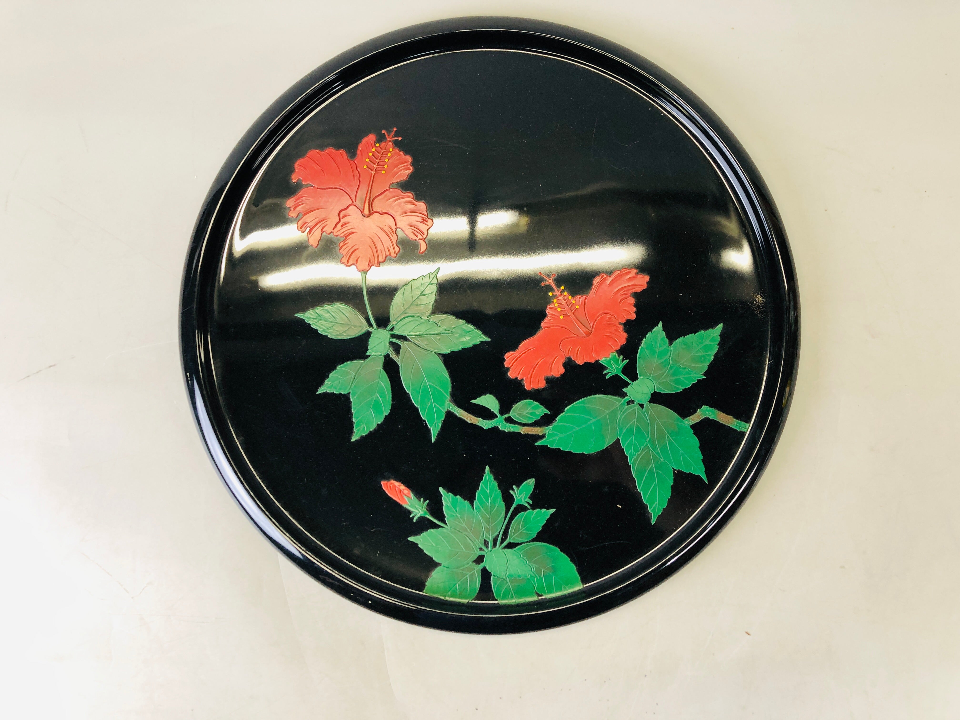 好評 Y6696 signed Hibiscus Makie lacquerware Ryukyu [VIDEO]TRAY その他