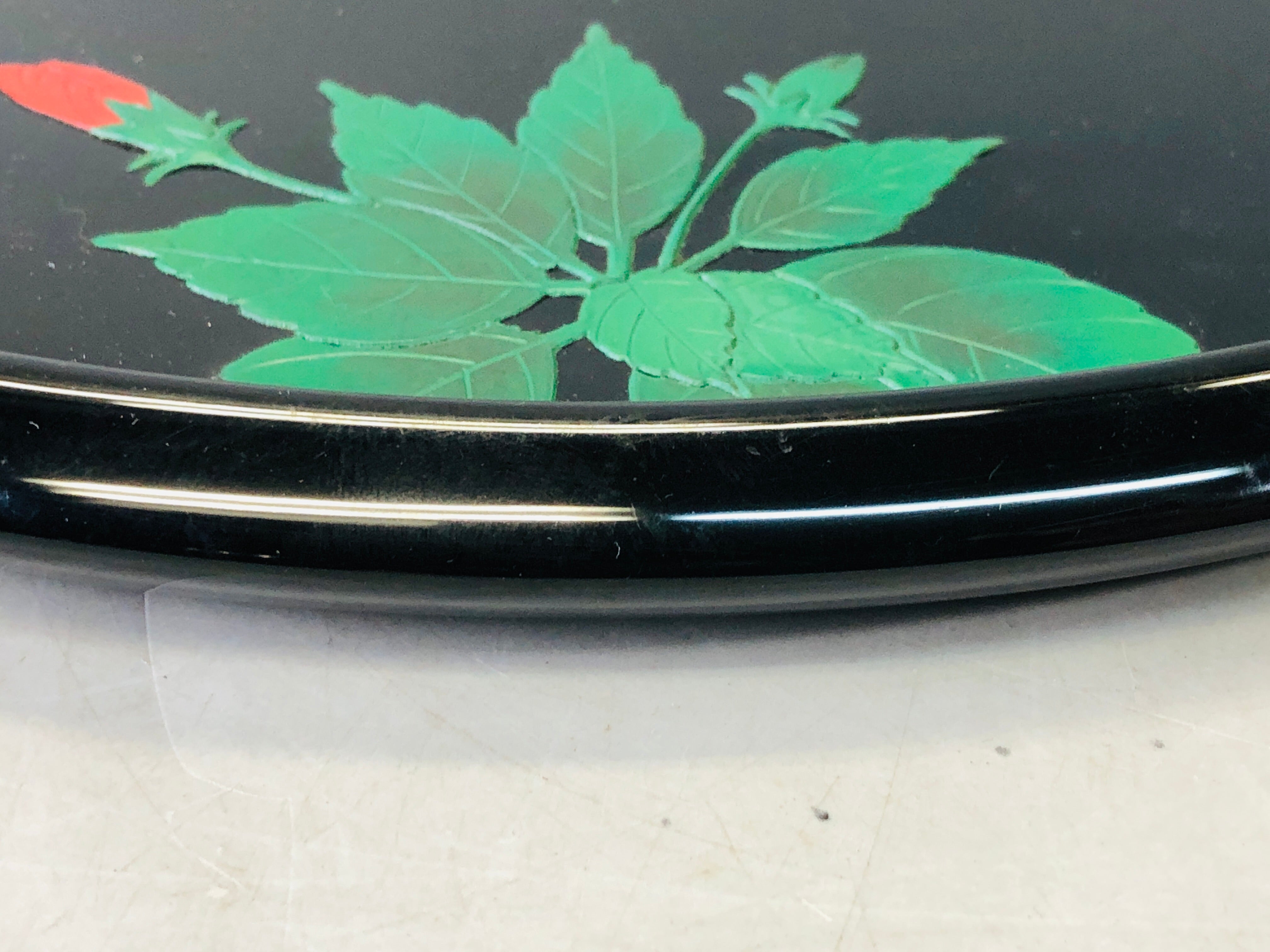 Y6696 [VIDEO]TRAY Ryukyu lacquerware Makie Hibiscus signed