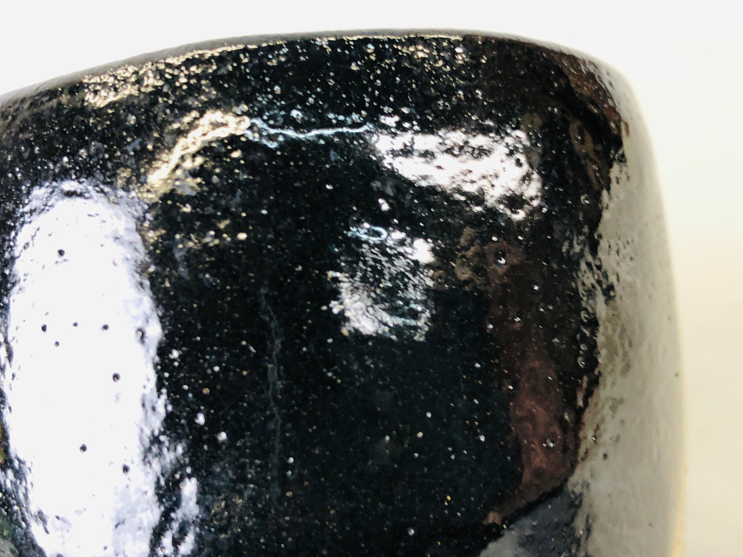 Y6705 [VIDEO] CHAWAN Raku-ware black tube bowl signed Japan antique tea ceremony pottery