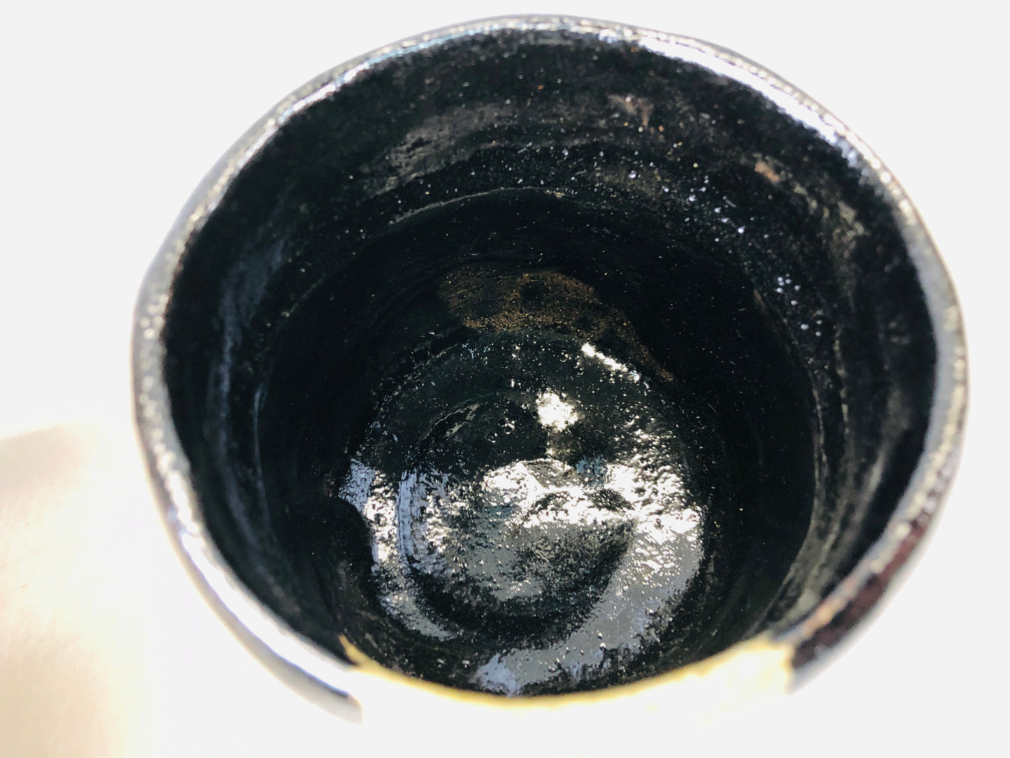 Y6705 [VIDEO] CHAWAN Raku-ware black tube bowl signed Japan antique tea ceremony pottery