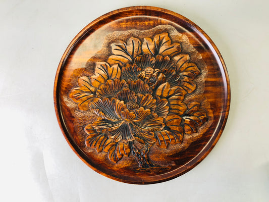 Y6722 [VIDEO] TRAY wooden Obon ozen Karuizawa carving Japan antique tableware kitchen