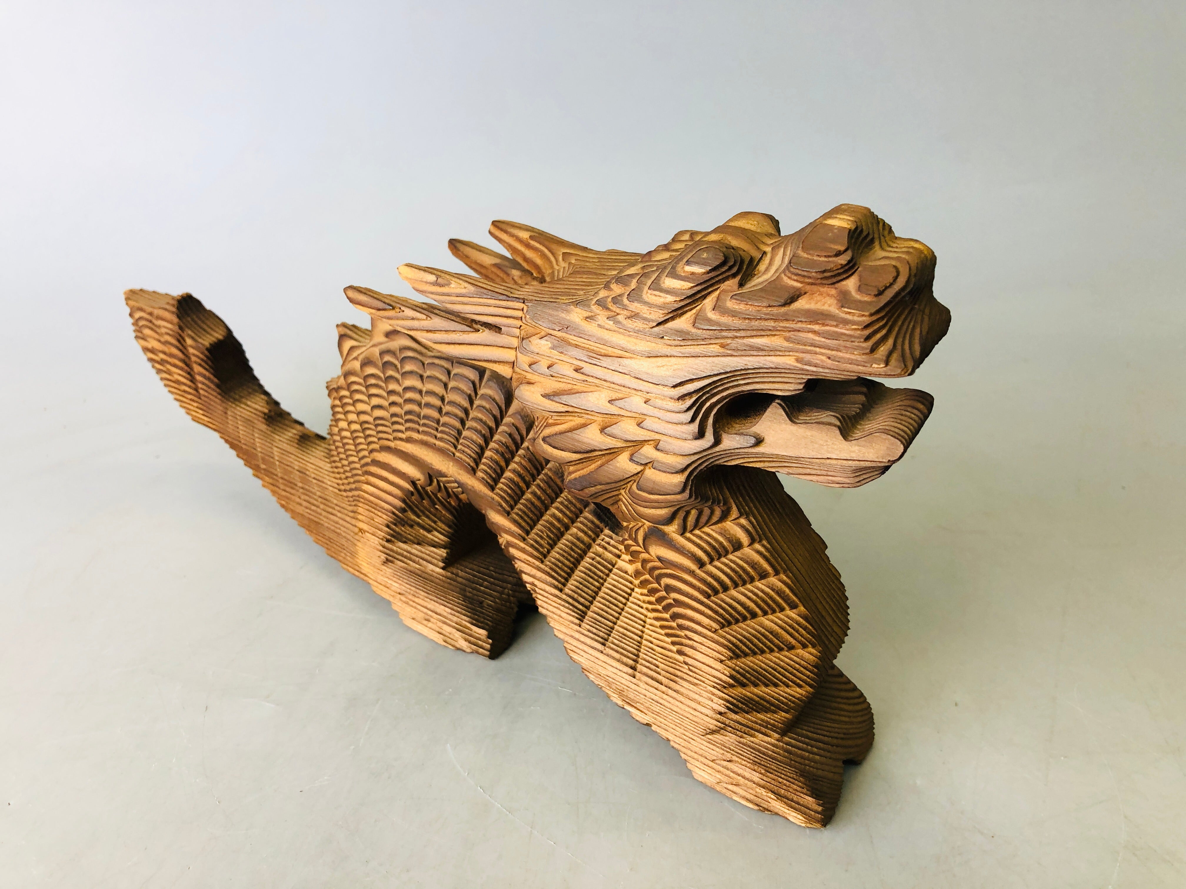 Y6729 [VIDEO] OKIMONO wood carving Dragon signed Japan antique figure  interior decor