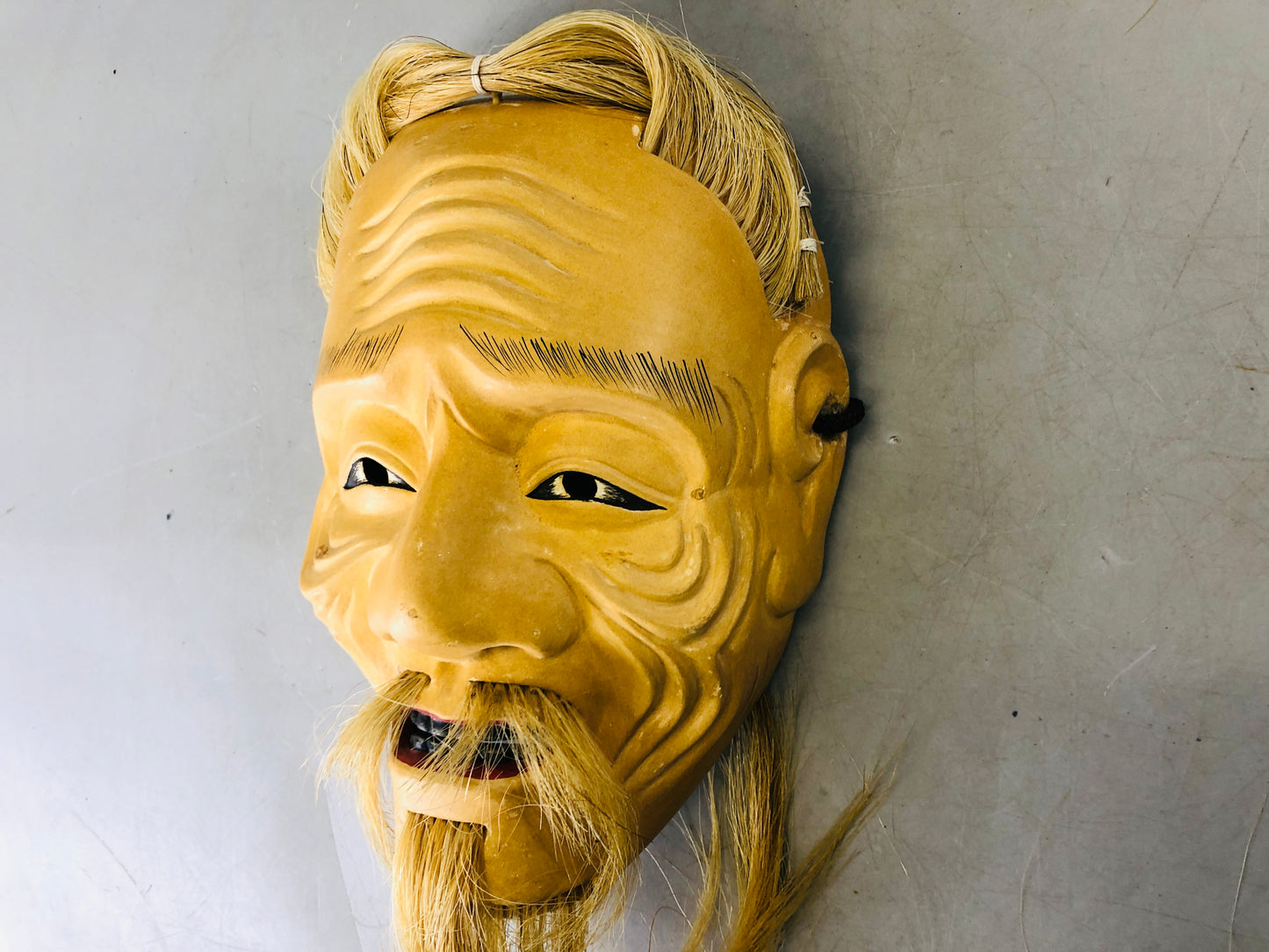 Y6741 [VIDEO] NOH MASK wood carving Shiwajou signed Japan antique omen interior decor