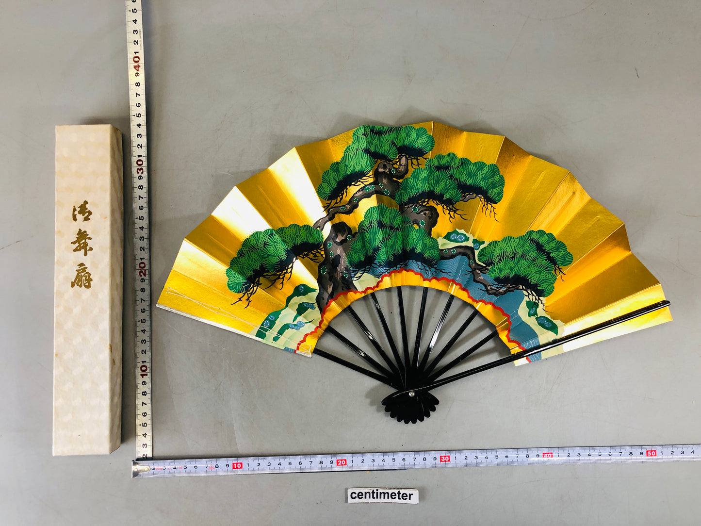 Y6746 [VIDEO] SENSU Dancer's Fan pine double-sided box Japan antique vintage kimono