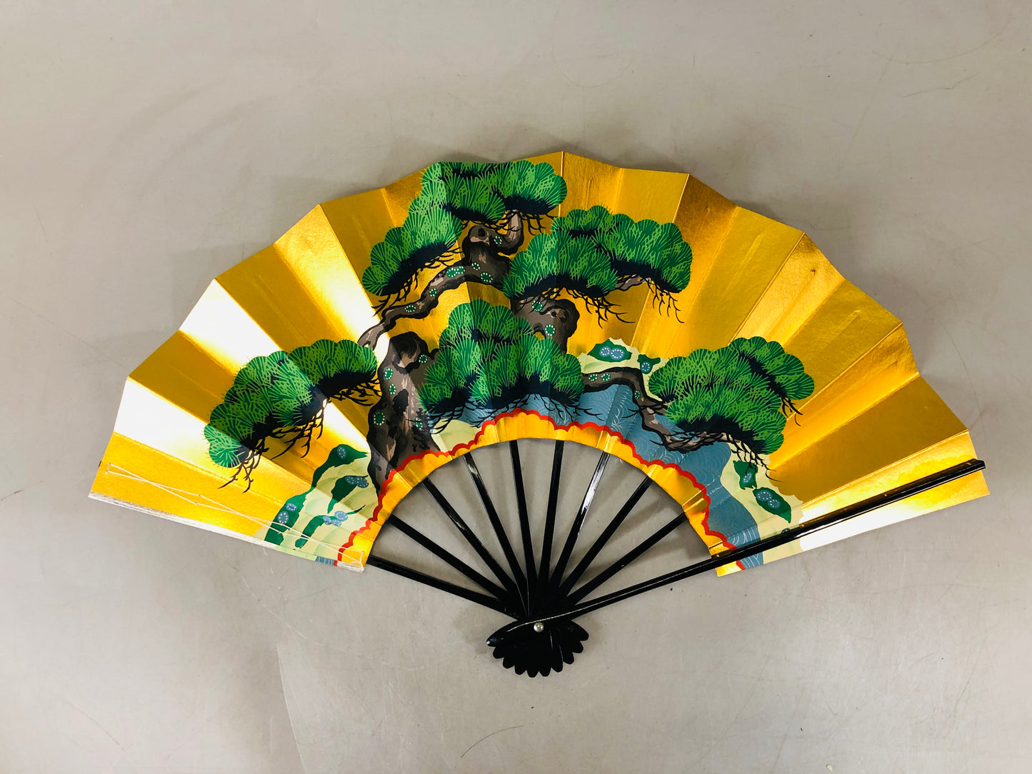 Y6746 [VIDEO] SENSU Dancer's Fan pine double-sided box Japan antique vintage kimono