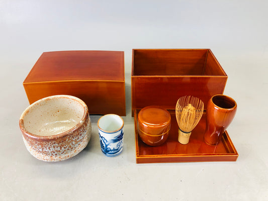 Y6753 [VIDEO] CHAWAN Shunkei lacquer tea ceremony utensils set Japan antique vintage