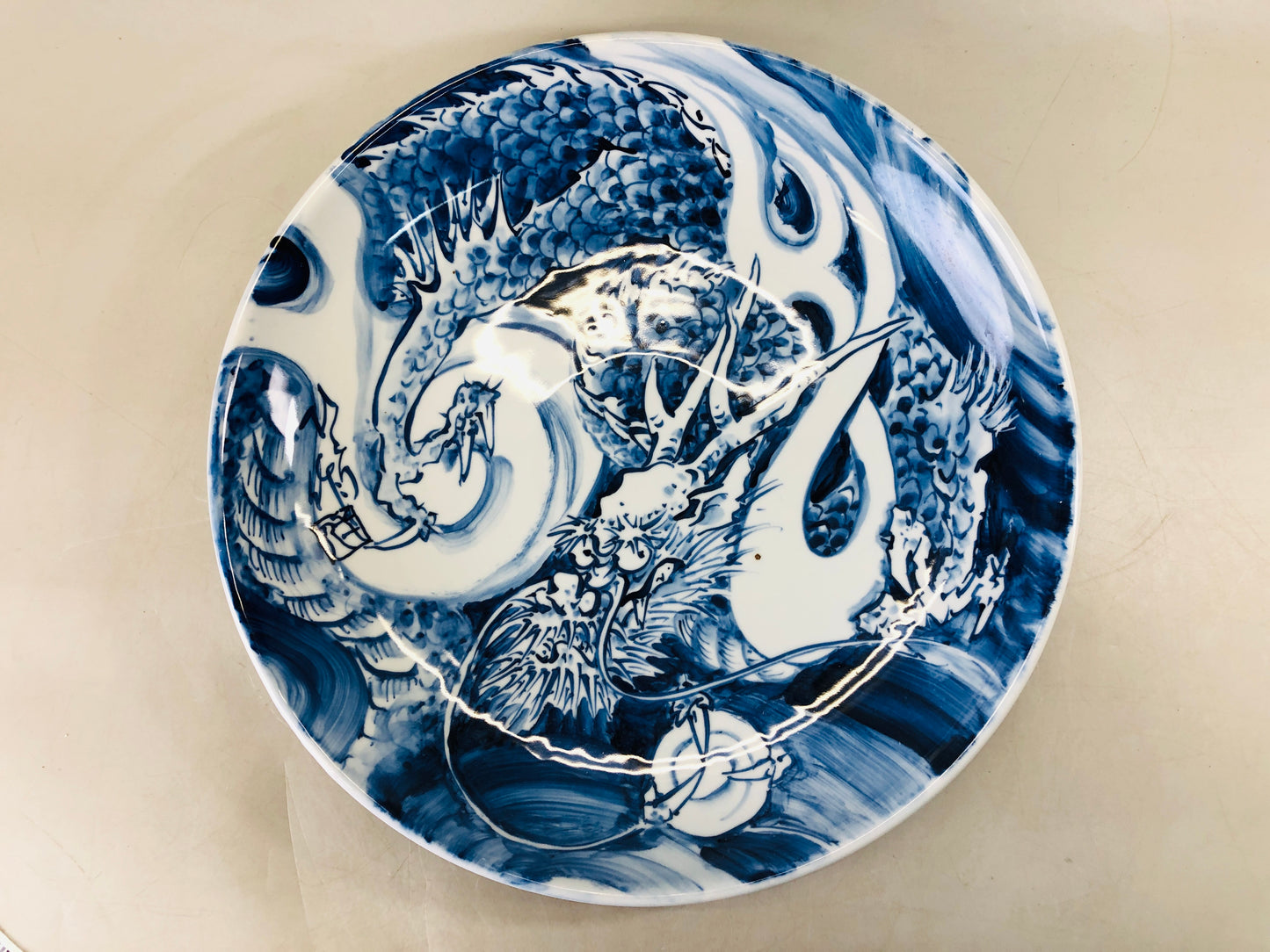 Y6755 [VIDEO] DISH Ceramic Dragon plate platter Japan antique tableware kitchen vintage