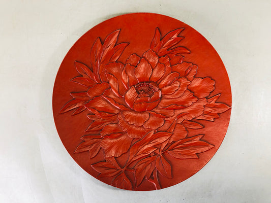 Y6774 [VIDEO] TRAY Kamakura carving flower signed Japan antique obon ozen tableware