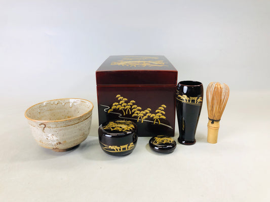 Y6776 [VIDEO] BOX Makie Tea Ceremony utensils set chawan natume chasen Japan antique