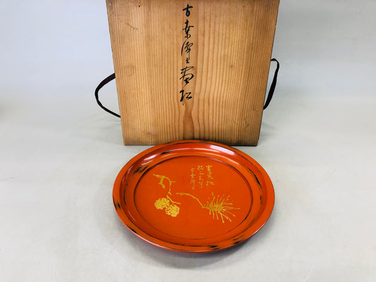 Y6780 [VIDEO] TRAY Negoro lacquer Makie signed box Japan antique obon ozen tableware