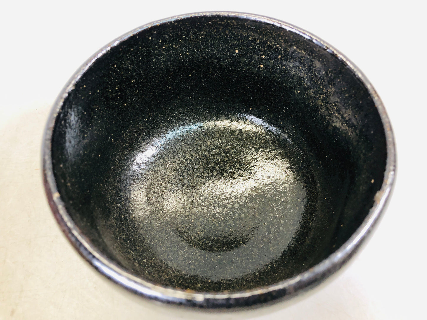 Y6784 [VIDEO] CHAWAN Raku-ware black bowl signed Japan antique tea ceremony pottery