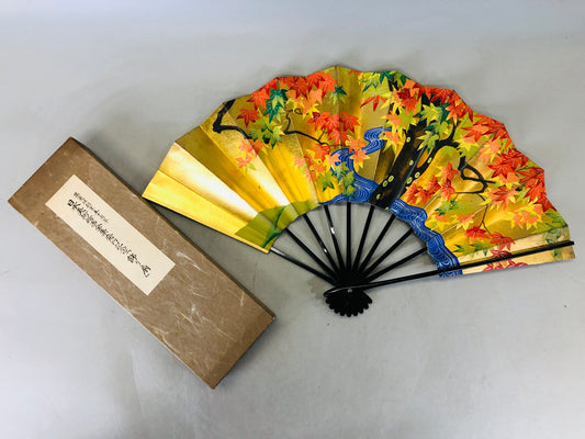 Y6788 [VIDEO] SENSU Dancer's Fan double-sided autumn leaves box Japan antique kimono