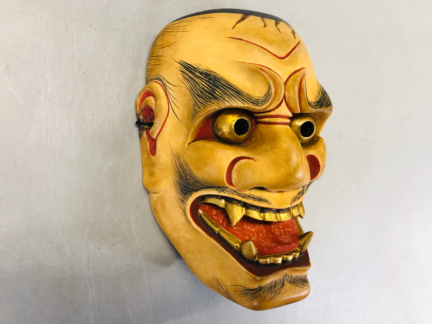 Y6792 [VIDEO] NOH MASK wood carving Shishiguchi signed Japan antique omen dance drama