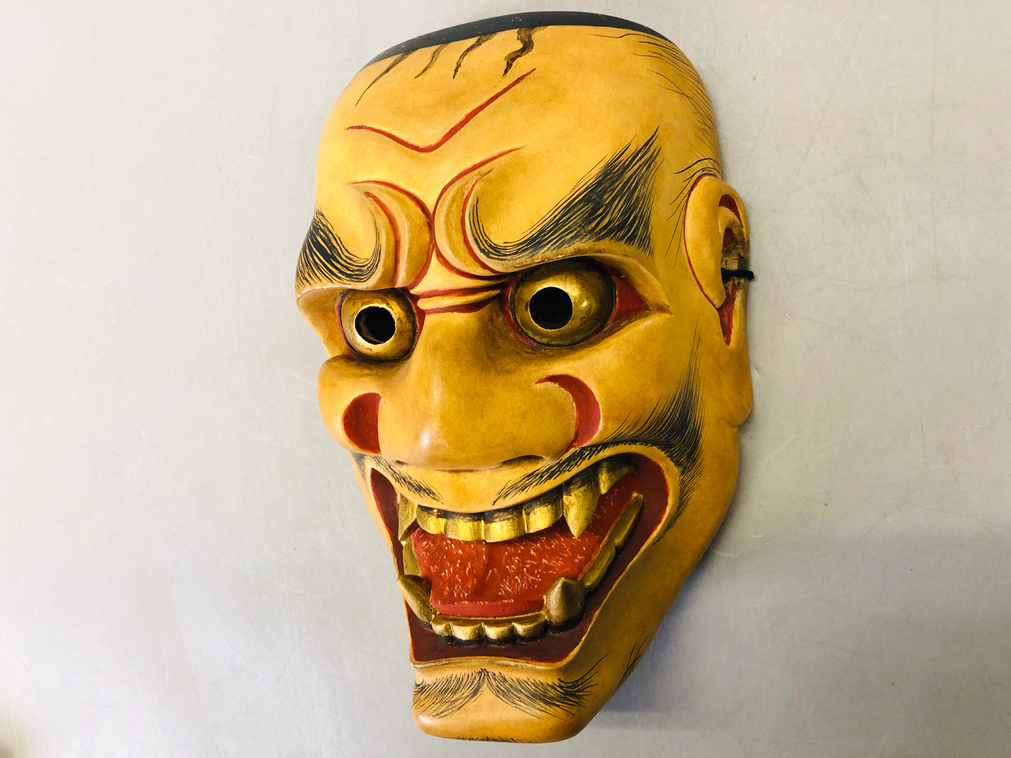 Y6792 [VIDEO] NOH MASK wood carving Shishiguchi signed Japan antique omen dance drama