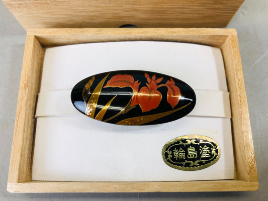 Y6812 [VIDEO] OBIDOME Makie Sash Clip brooch signed box Japan Kimono accessory antique
