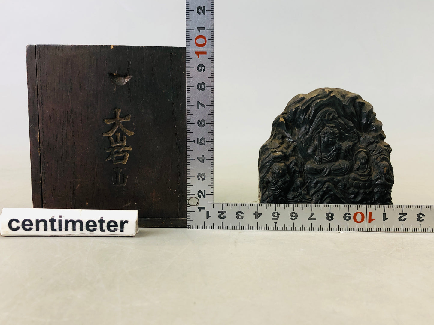 Y6813 [VIDEO] OKIMONO Fudo Myo-o Buddha figure ceramic box Japan antique interior decor