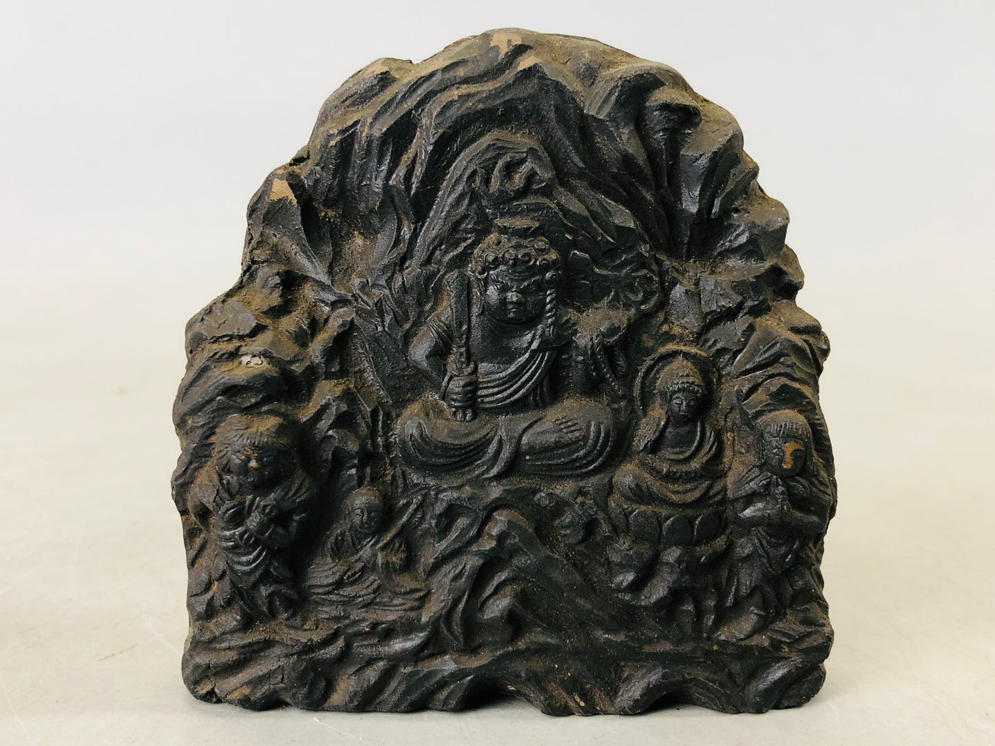 Y6813 [VIDEO] OKIMONO Fudo Myo-o Buddha figure ceramic box Japan antique interior decor