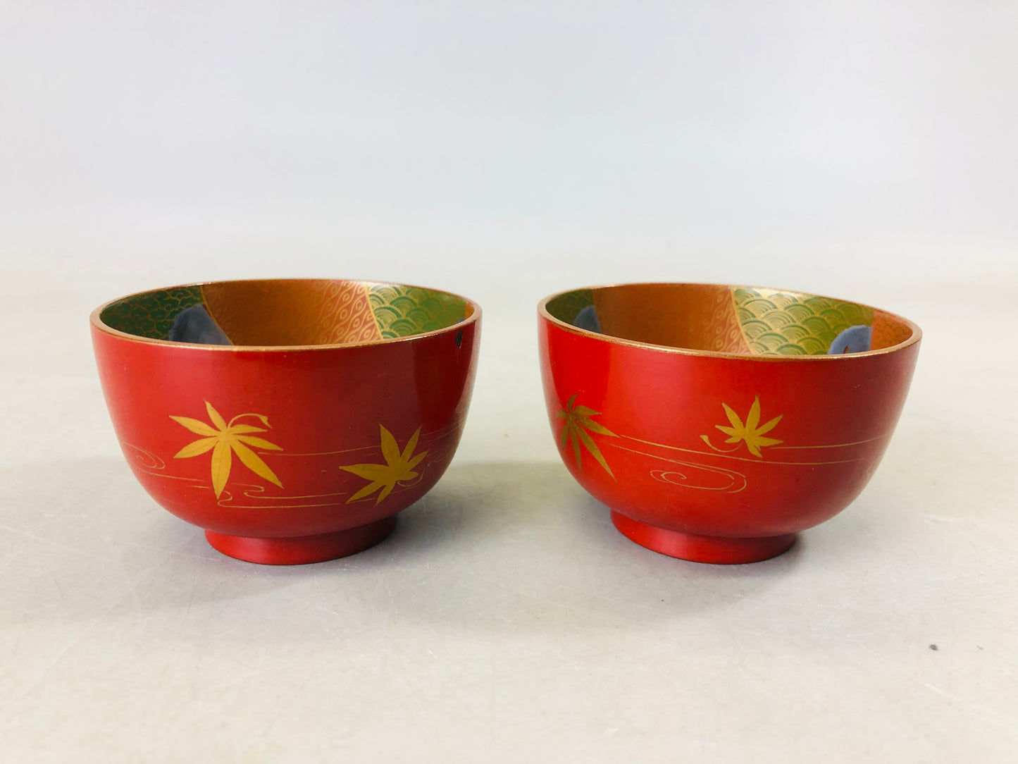 Y6815 [VIDEO] CHAWAN Makie Sake cup pair signed box Japan antique tableware bowl