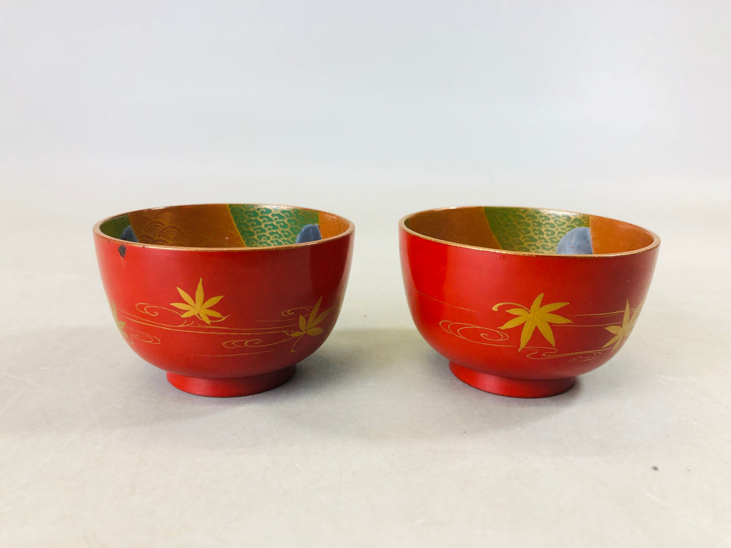 Y6815 [VIDEO] CHAWAN Makie Sake cup pair signed box Japan antique tableware bowl